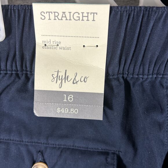 Style & Co Chino Table Straight Mid-Rise Elastic Waist Size 16 Blue - Picture 11 of 16
